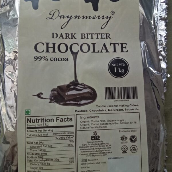 Dark Bitter Chocolate 99% Cocoa 1 kg Bar KG Bar
