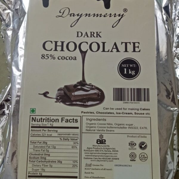 Dark Chocolate 85% Cocoa 1 KG Bar